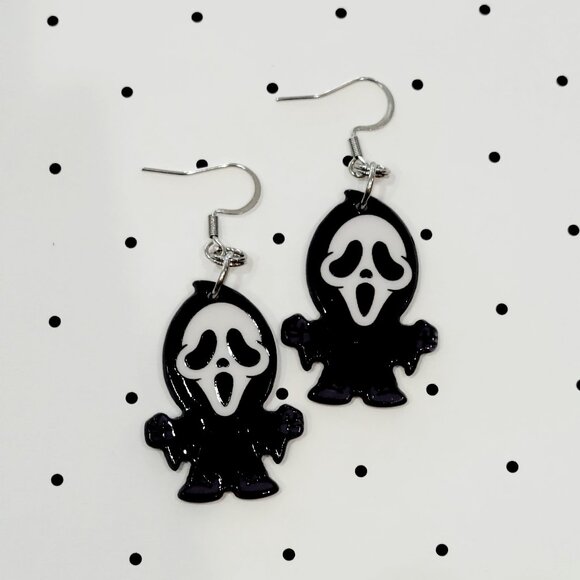 Ghostface Kid Scary Movie Earrings Stainless Steel Hooks Halloween Horror NEW - Picture 1 of 4